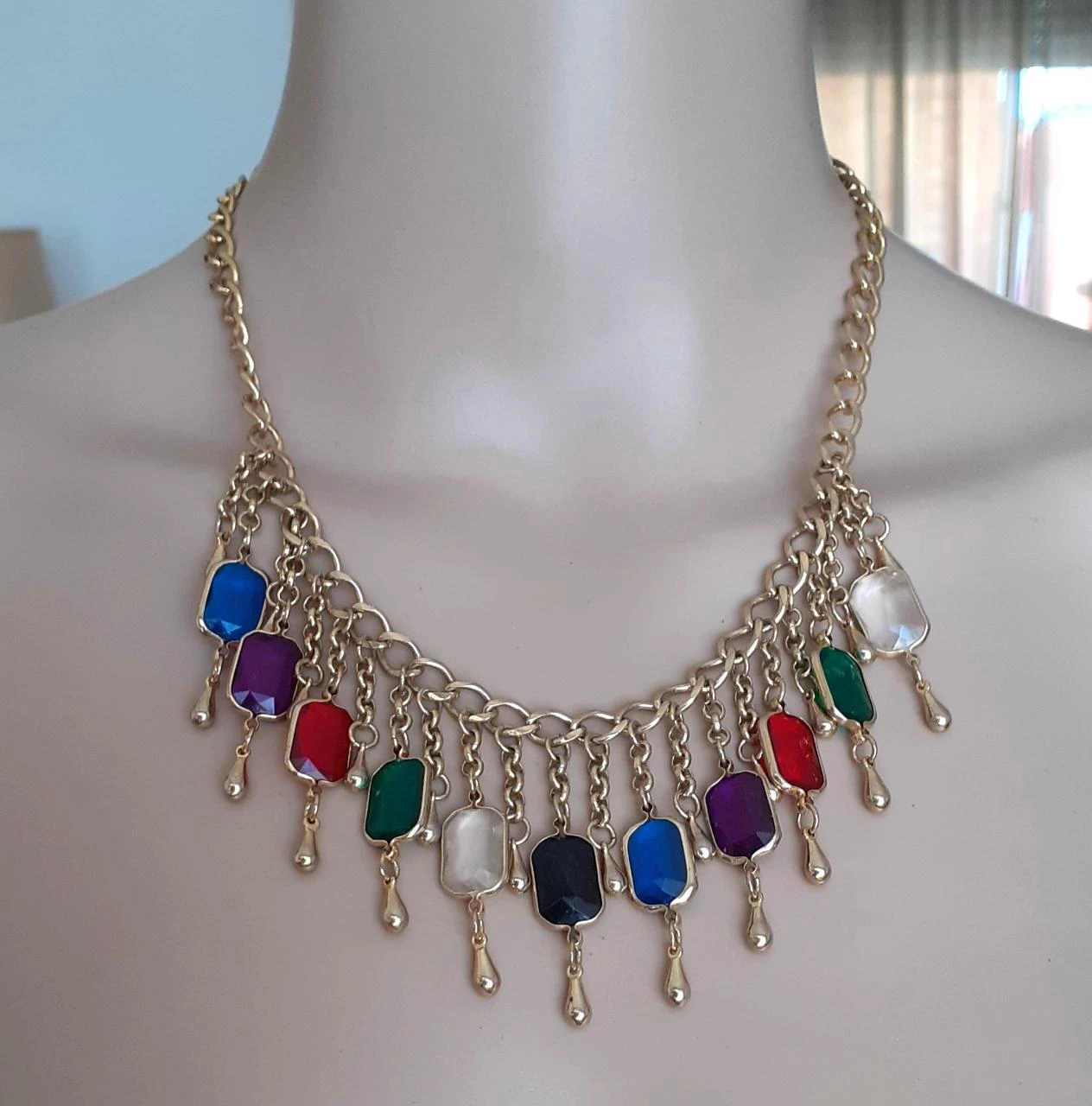 Vintage gold necklace with colored stones '80-90 – photo 7